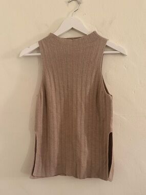 Weekend Stories Ribbed Sleeveless Tank in Taupe Beige